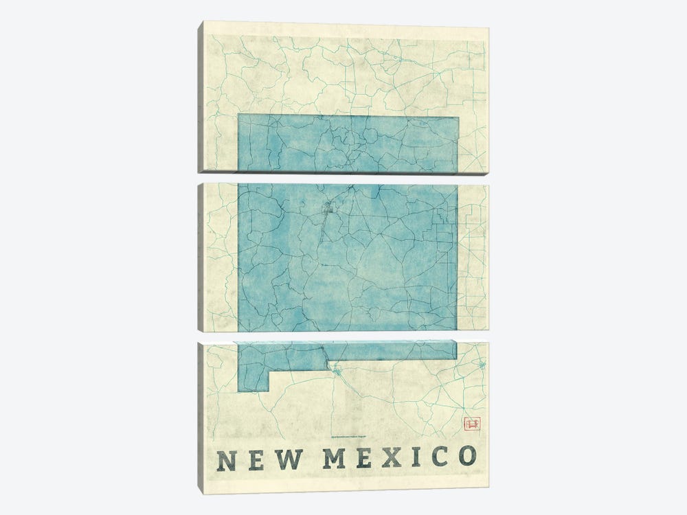New Mexico Map by Hubert Roguski 3-piece Canvas Art Print