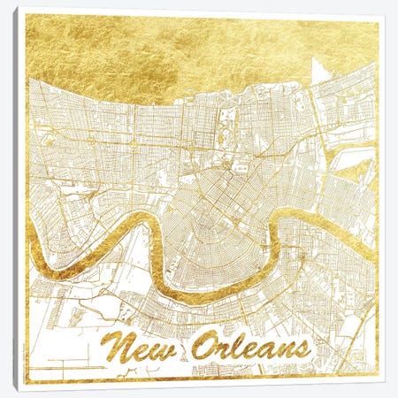 New Orleans Gold Leaf Urban Blueprint Map Canvas Print #HUR269} by Hubert Roguski Canvas Art