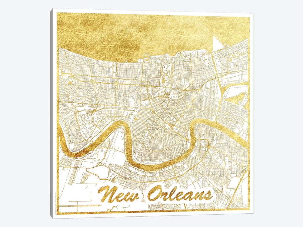 New Orleans Gold Leaf Urban Blueprint Map by Hubert Roguski 1-piece Canvas Artwork