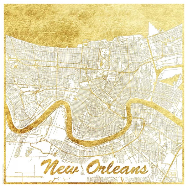 Hubert Roguski: New Orleans Gold Leaf Urban Blueprint Map by Hubert Roguski