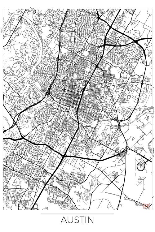 Austin Minimal Urban Blueprint Map by Hubert Roguski wall art