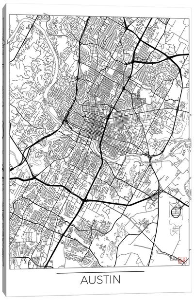 Austin Minimal Urban Blueprint Map Canvas Art Print - Austin Maps