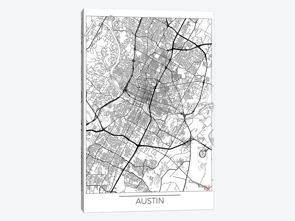 Austin Minimal Urban Blueprint Map by Hubert Roguski 1-piece Canvas Wall Art