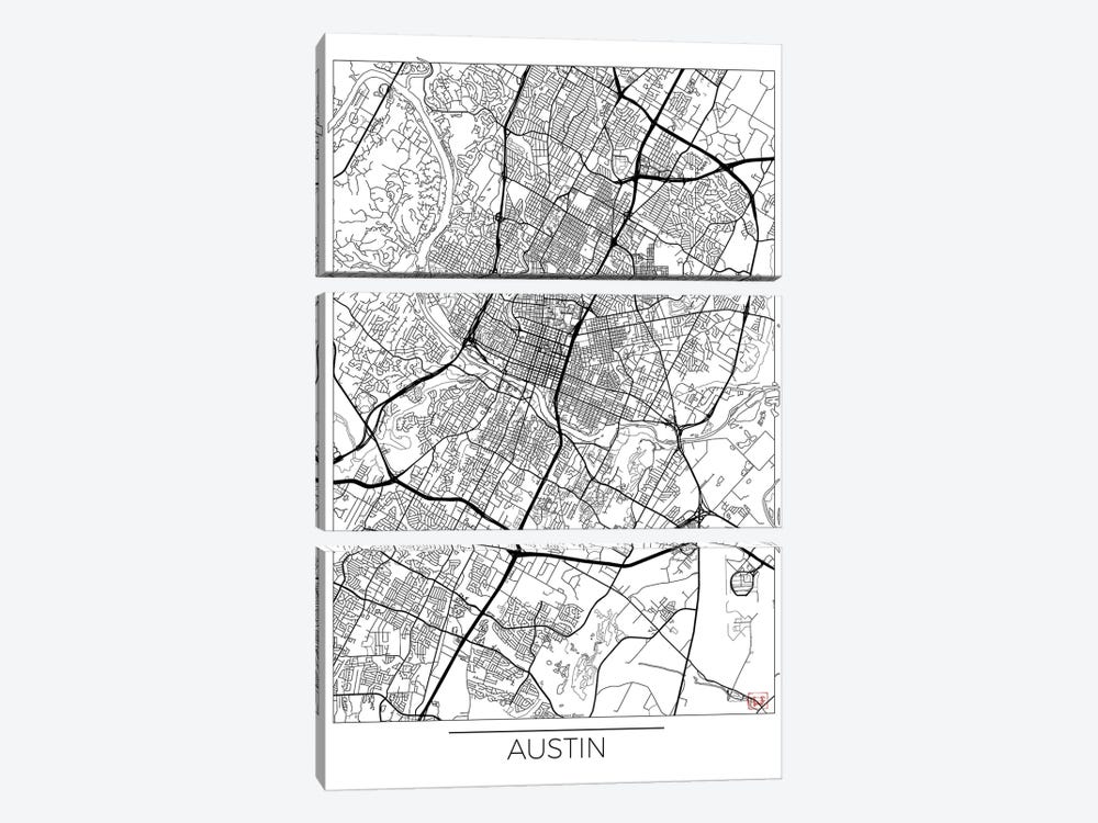 Austin Minimal Urban Blueprint Map by Hubert Roguski 3-piece Canvas Artwork