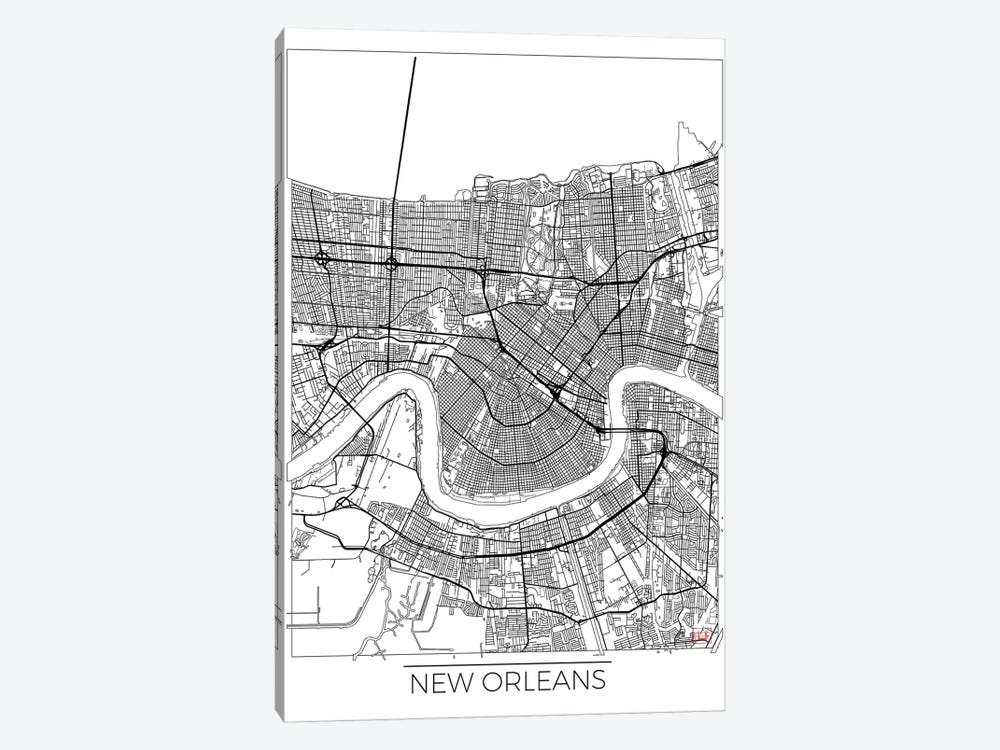 New Orleans Minimal Urban Blueprint Map by Hubert Roguski 1-piece Canvas Wall Art