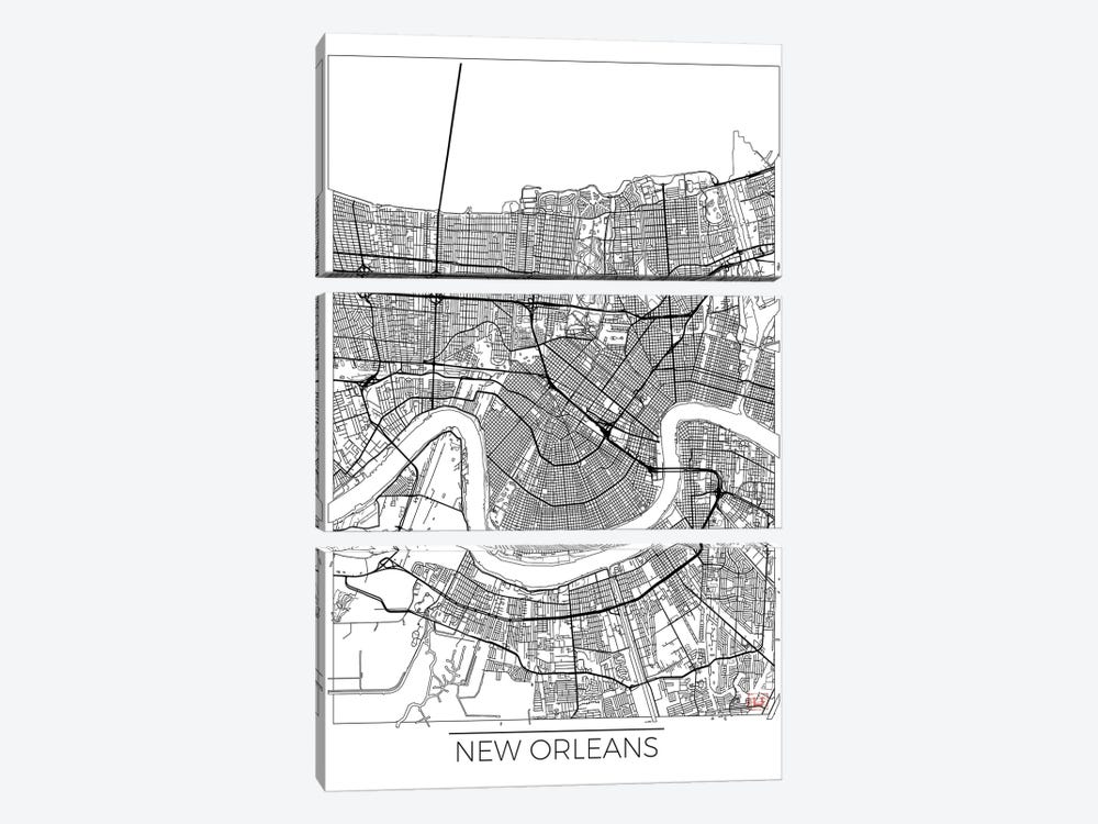 New Orleans Minimal Urban Blueprint Map by Hubert Roguski 3-piece Canvas Artwork