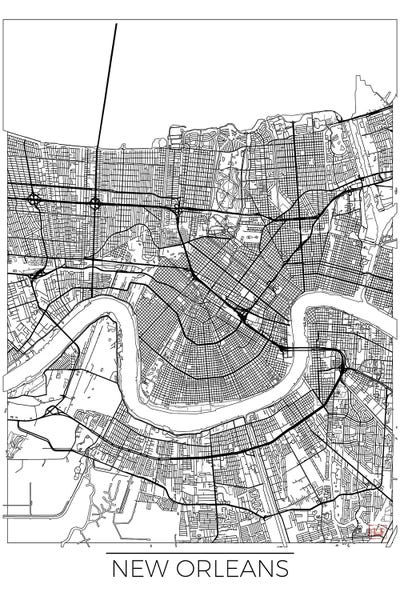 Large Map Art - Canvas Prints: New Orleans Minimal Urban Blueprint Map by Hubert Roguski