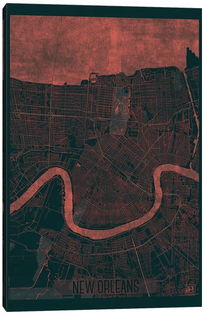 New Orleans Infrared Urban Blueprint Map Canvas Art Print - New Orleans Art