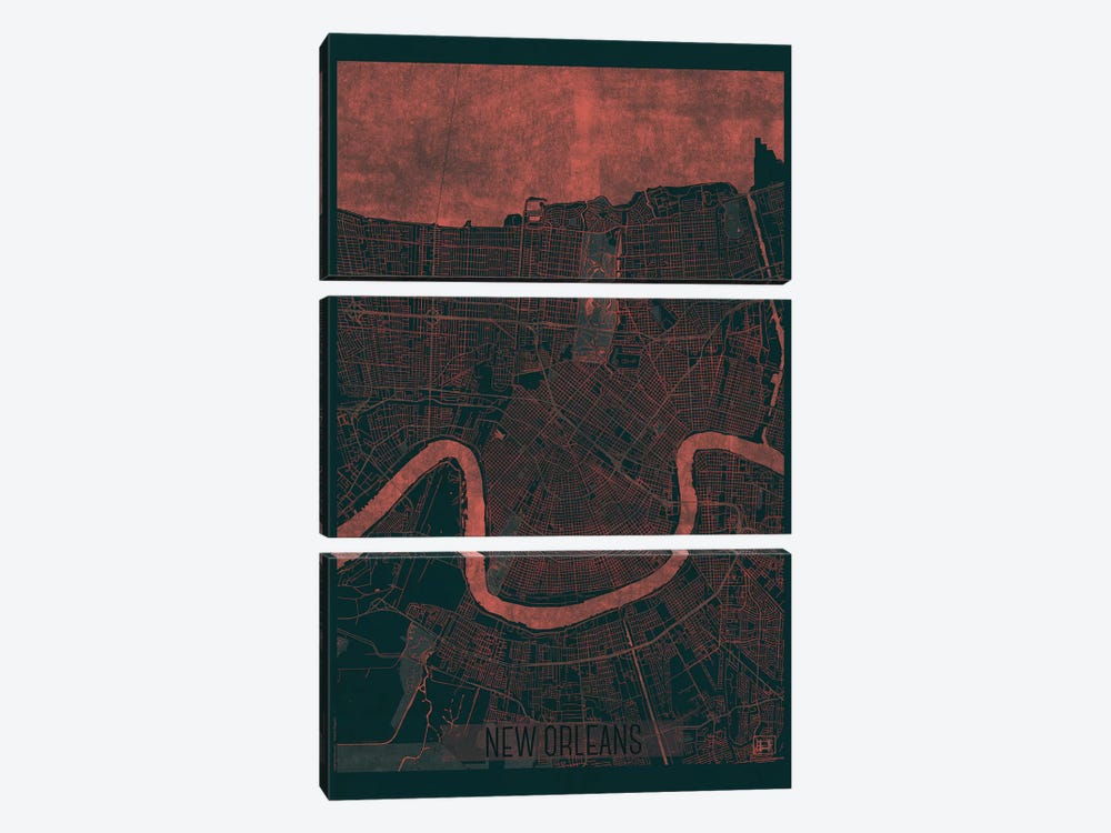 New Orleans Infrared Urban Blueprint Map by Hubert Roguski 3-piece Art Print