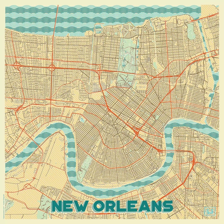 New Orleans Retro Urban Blueprint Map