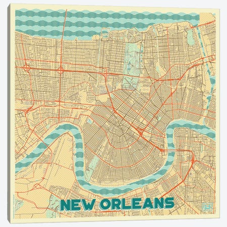 New Orleans Retro Urban Blueprint Map Canvas Print #HUR272} by Hubert Roguski Art Print