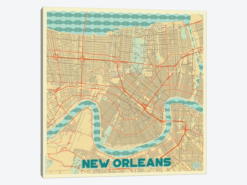 New Orleans Retro Urban Blueprint Map by Hubert Roguski 1-piece Canvas Art