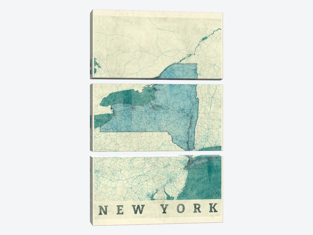 New York Map by Hubert Roguski 3-piece Canvas Wall Art