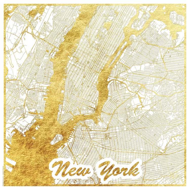 New York Gold Leaf Urban Blueprint Map