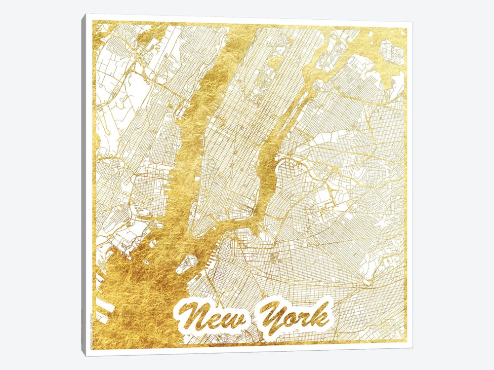 New York Gold Leaf Urban Blueprint Map by Hubert Roguski 1-piece Art Print