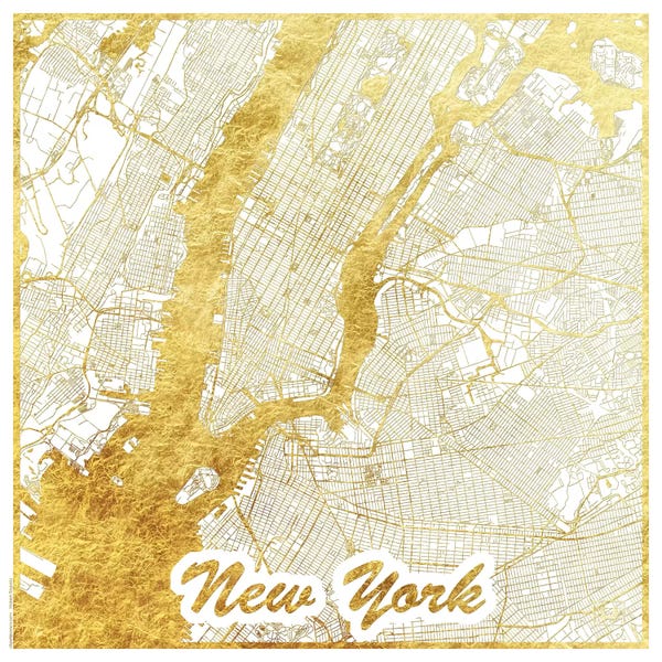 New York City Maps: New York Gold Leaf Urban Blueprint Map by Hubert Roguski