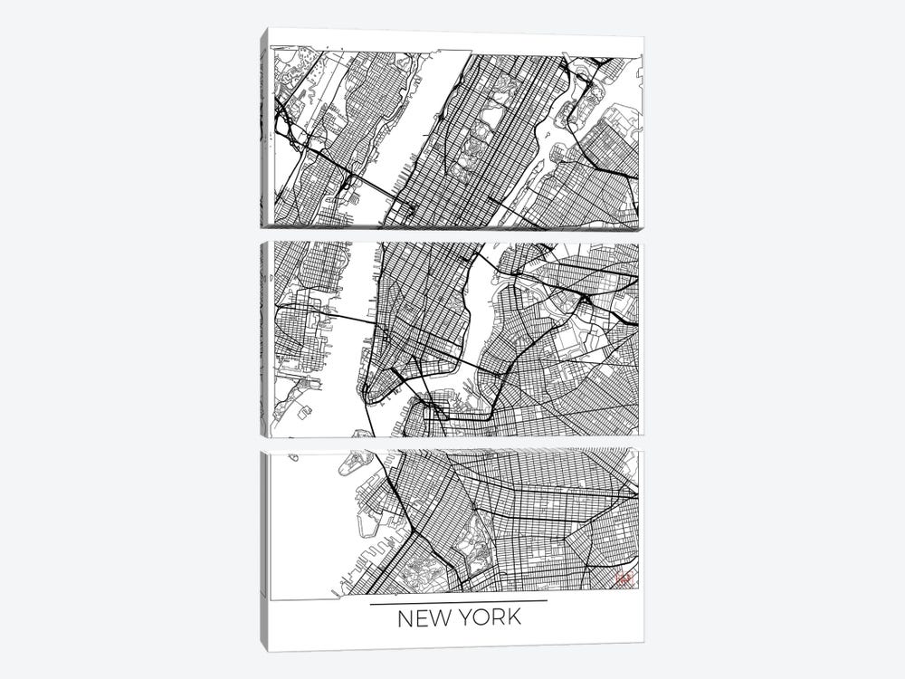New York Minimal Urban Blueprint Map by Hubert Roguski 3-piece Canvas Wall Art