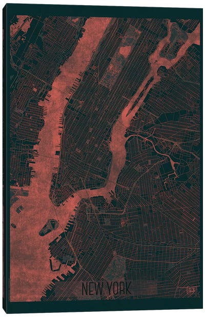 New York Infrared Urban Blueprint Map Canvas Art Print - Hubert Roguski