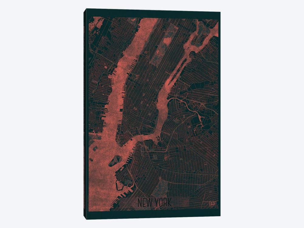 New York Infrared Urban Blueprint Map by Hubert Roguski 1-piece Canvas Print