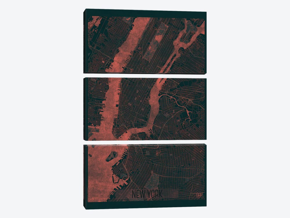 New York Infrared Urban Blueprint Map by Hubert Roguski 3-piece Canvas Art Print