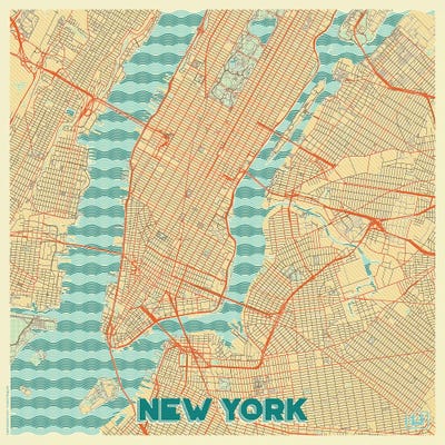 New York Retro Urban Blueprint Map by Hubert Roguski art print
