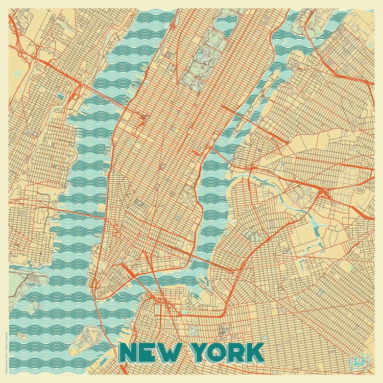 New York Retro Urban Blueprint Map