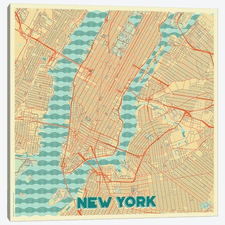 New York Retro Urban Blueprint Map Canvas Print #HUR278} by Hubert Roguski Canvas Art Print