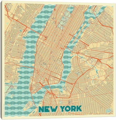 New York Retro Urban Blueprint Map Canvas Art Print - Hubert Roguski