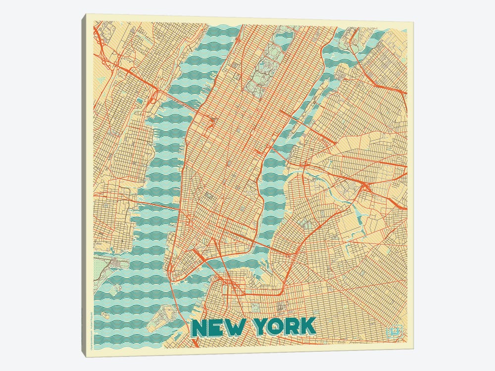 New York Retro Urban Blueprint Map by Hubert Roguski 1-piece Canvas Wall Art