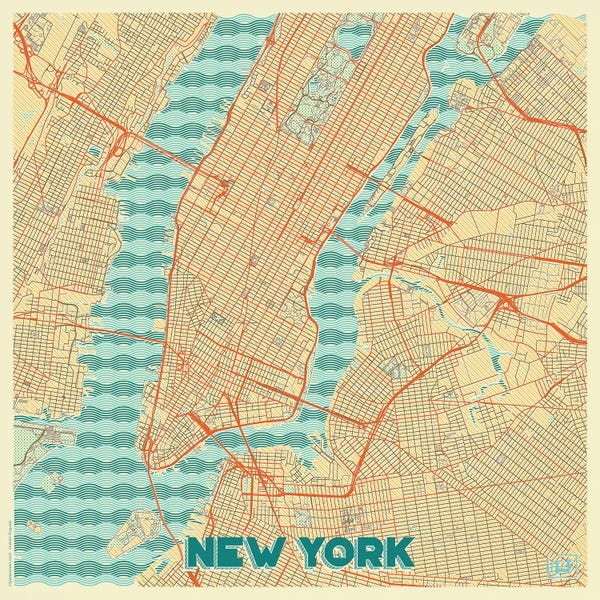 Hubert Roguski: New York Retro Urban Blueprint Map by Hubert Roguski