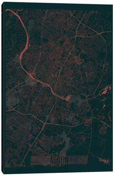 Austin Infrared Urban Blueprint Map Canvas Art Print - Austin Maps