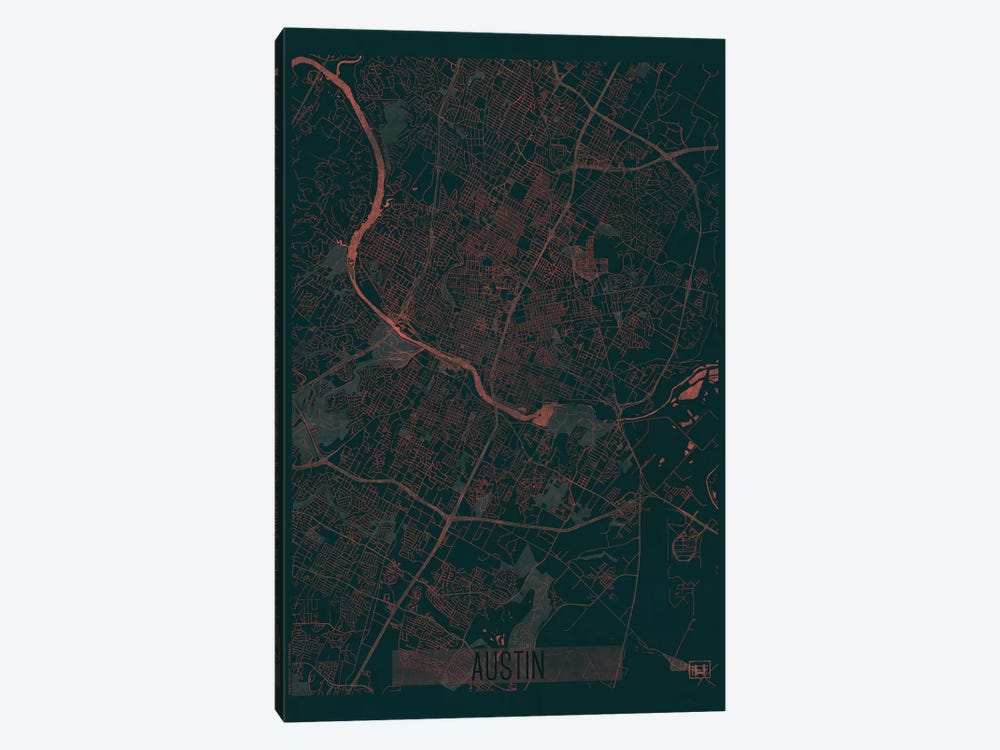Austin Infrared Urban Blueprint Map by Hubert Roguski 1-piece Canvas Print