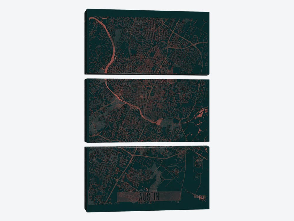 Austin Infrared Urban Blueprint Map by Hubert Roguski 3-piece Canvas Art Print