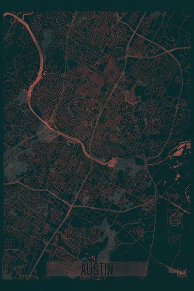 Large Map Art - Canvas Prints: Austin Infrared Urban Blueprint Map by Hubert Roguski