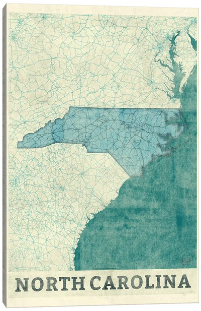 North Carolina Map Canvas Art Print - Hubert Roguski