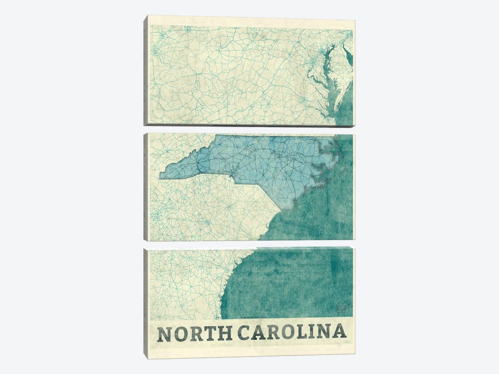 North Carolina Map by Hubert Roguski 3-piece Canvas Print