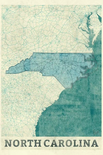Large Map Art - Canvas Prints: North Carolina Map by Hubert Roguski