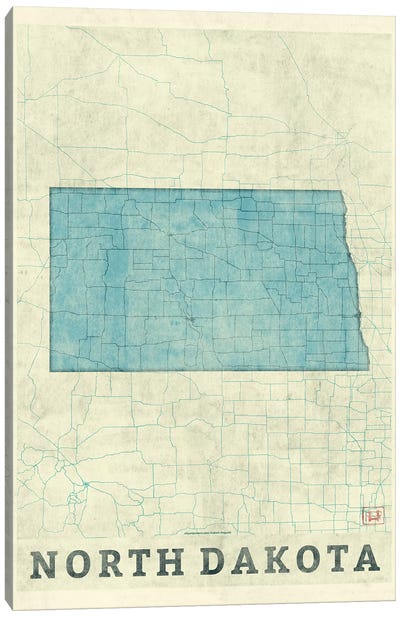 North Dakota Map Canvas Art Print - Hubert Roguski