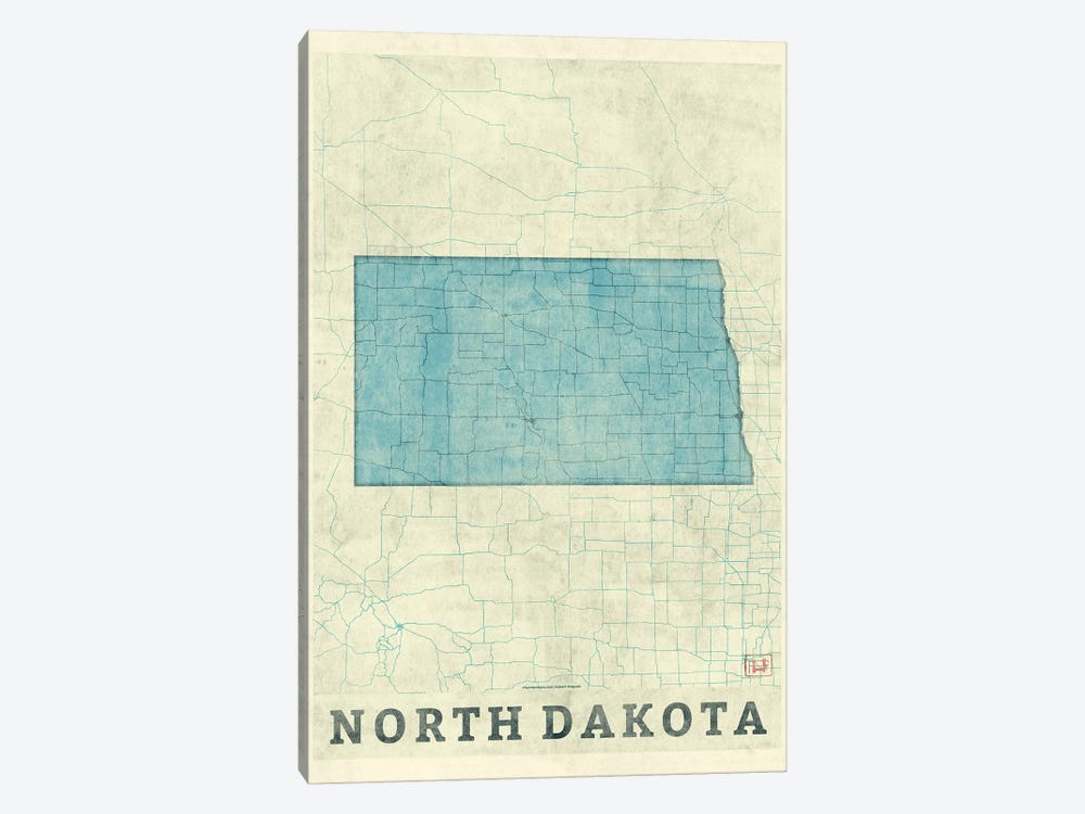 North Dakota Map by Hubert Roguski 1-piece Canvas Wall Art