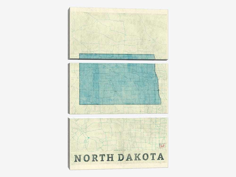 North Dakota Map by Hubert Roguski 3-piece Canvas Wall Art
