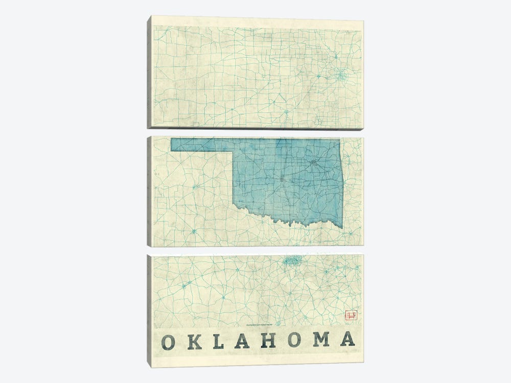 Oklahoma Map by Hubert Roguski 3-piece Canvas Artwork