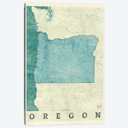 Oregon Map Canvas Print #HUR284} by Hubert Roguski Canvas Art Print