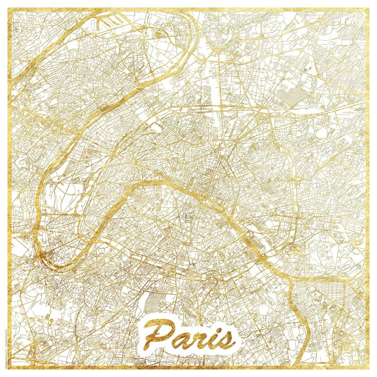 Paris Gold Leaf Urban Blueprint Map by Hubert Roguski wall art