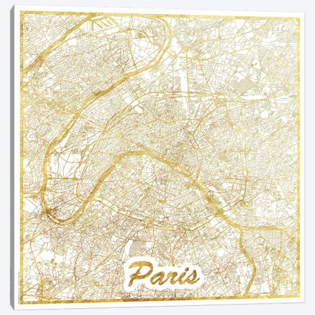 Paris Gold Leaf Urban Blueprint Map Canvas Print #HUR285} by Hubert Roguski Canvas Art Print