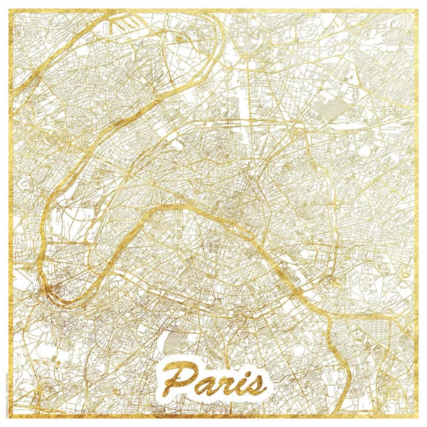 Black & White & Gold: Paris Gold Leaf Urban Blueprint Map by Hubert Roguski