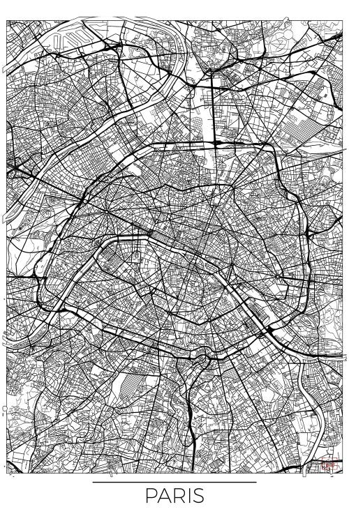 Paris Minimal Urban Blueprint Map by Hubert Roguski wall art