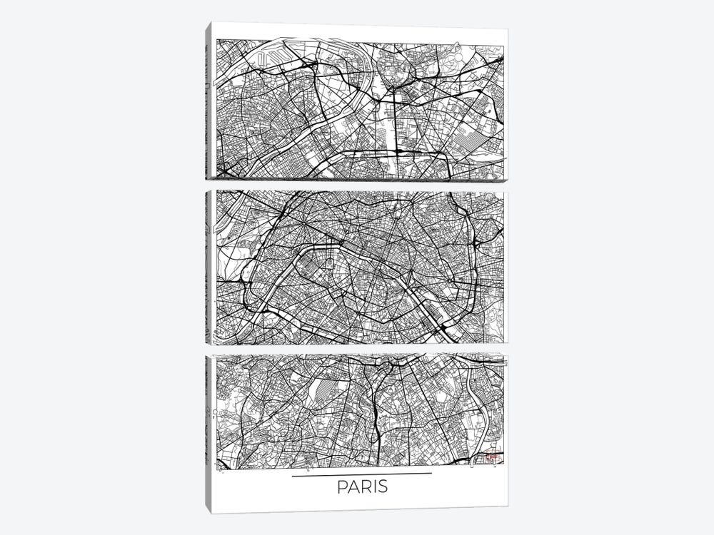 Paris Minimal Urban Blueprint Map by Hubert Roguski 3-piece Canvas Art Print