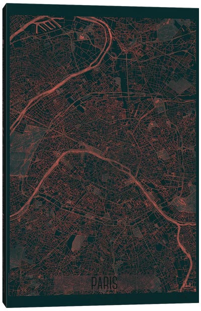 Paris Infrared Urban Blueprint Map Canvas Art Print - Hubert Roguski