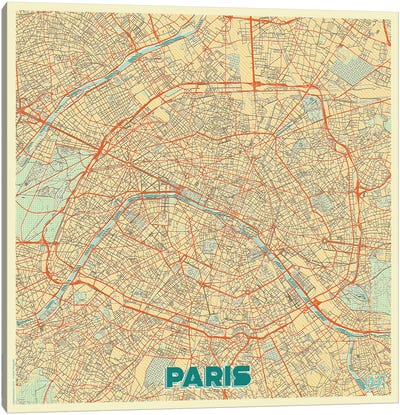 Paris Retro Urban Blueprint Map Canvas Art Print - Hubert Roguski