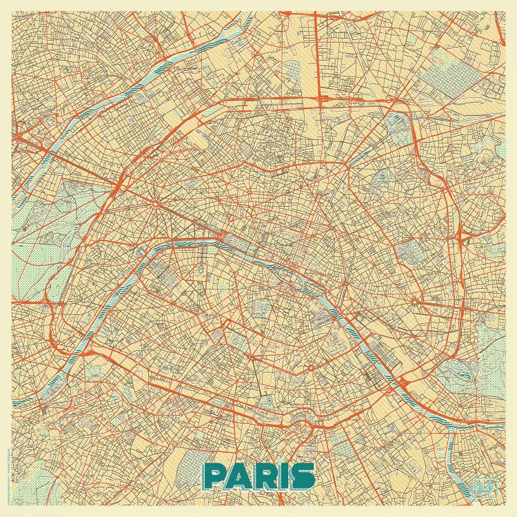 Paris Retro Urban Blueprint Map